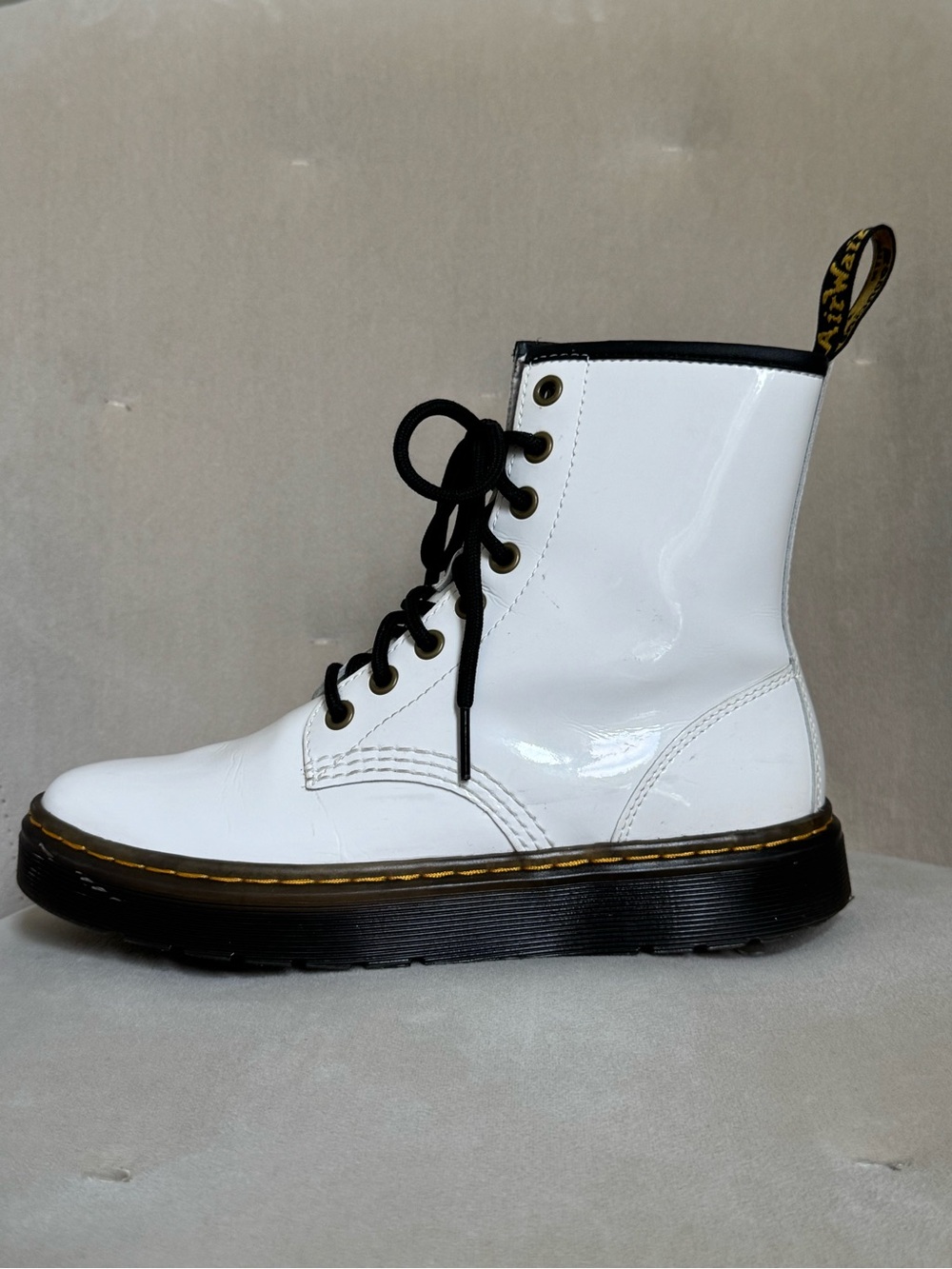 Dr. Martens Doc Martens Zavala | White Black Lace Up Combat Boots | Size W6 M5 - Picture 14 of 15